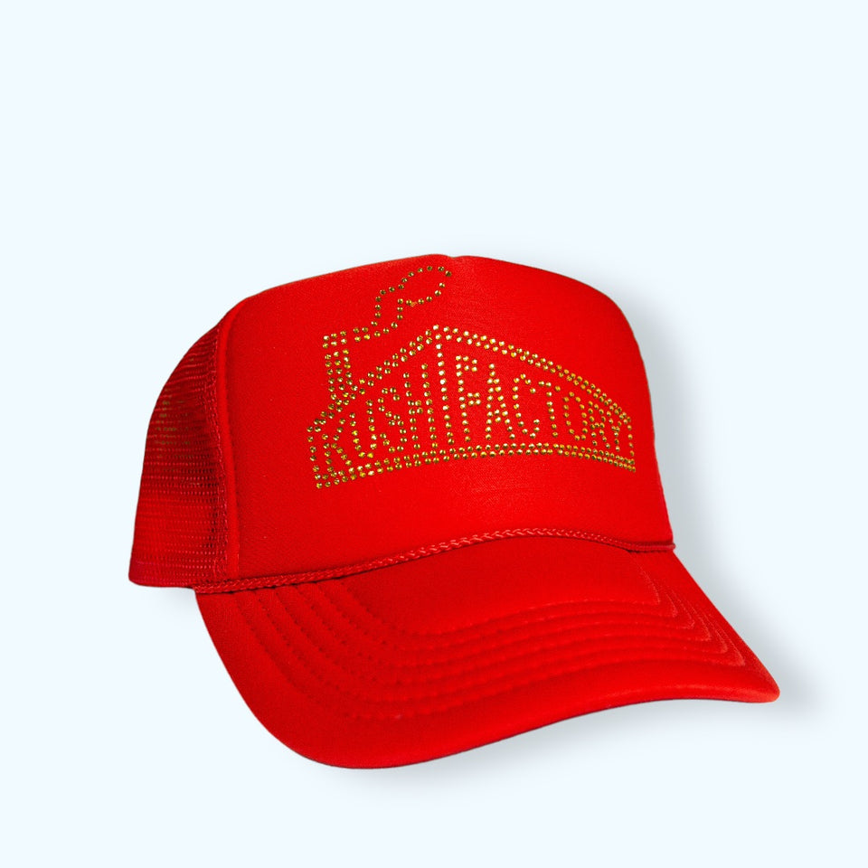 BLING TRUCKER HAT - RED N GOLD